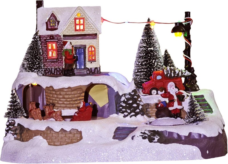 MerryPulse Christmas Village, Festival Scene Rotating Reindeer and Santa Claus Village Houses Decorations with 8 Musical for Holiday Table Displays - Image 1